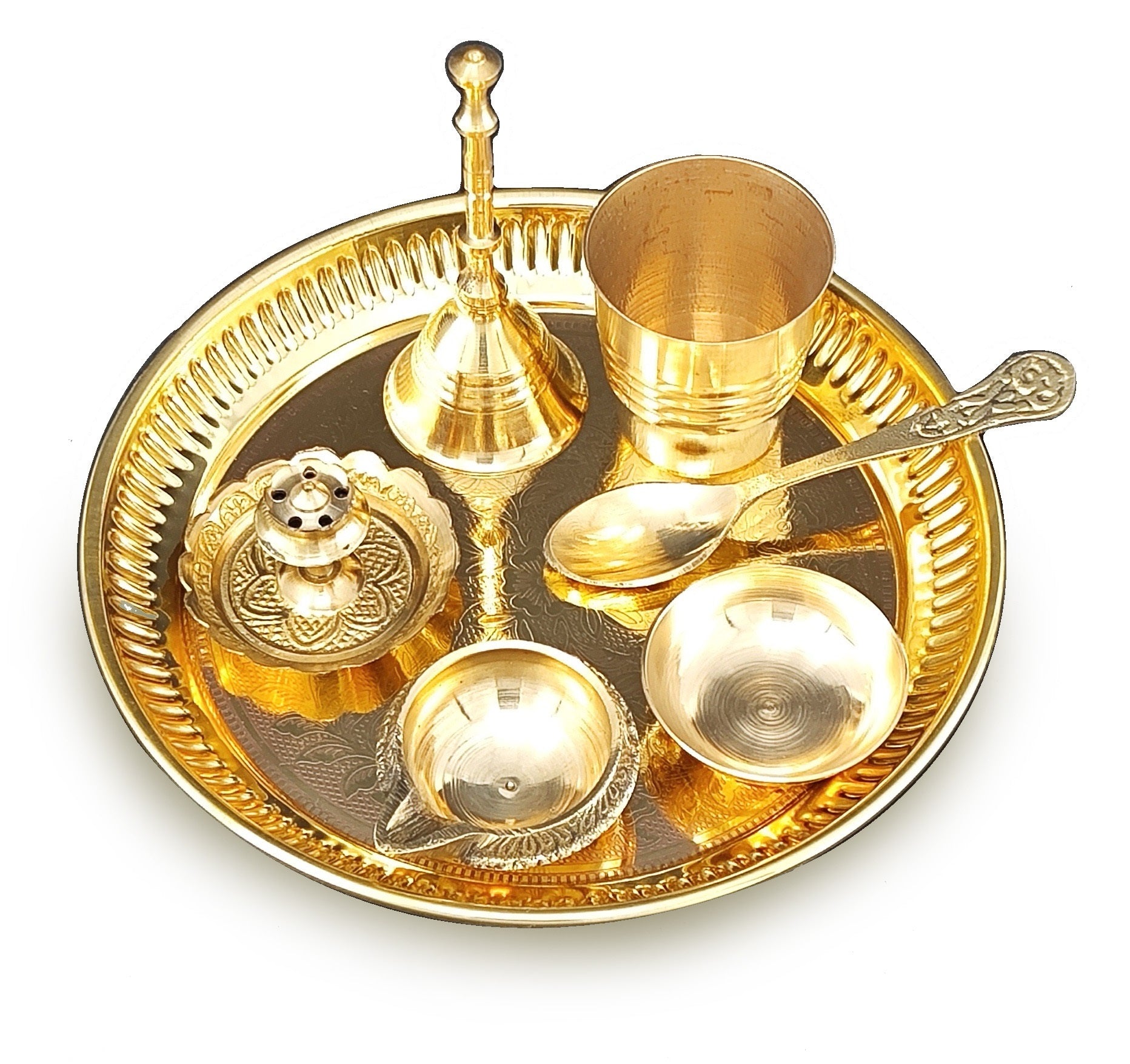 NOBILITY Brass Pooja Thali Set Inch Puja Thali with Pital Plate Glas