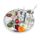 NOBILITY Silver Plated Pooja Thali Set 12 Inch with Accessories Puja Decorative Items for Home Mandir Office Wedding Return Gift