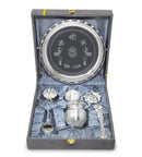 NOBILITY Pooja Thali Set Silver Plated with Gray Gift Box Designed Puja Plate 8 Inch for Home Office Diwali Wedding Return Gift Items