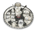 NOBILITY 12 Inch Silver Plated Pooja Thali Set with Accessories Daily Puja Decorative Gifts for Home Office Mandir Diwali Wedding Return Gift Items