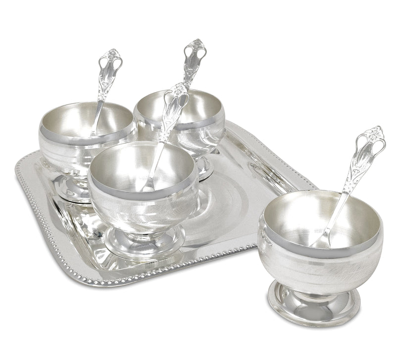 Nobility Premium Silver Plated Bowl Spoon & Tray Dessert Set