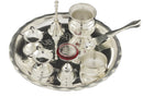 NOBILITY Silver Plated Pooja thali Set 8 Inch Plate Diya Ghanti Kalash Palli Bowl Dhup Dan Ganesh Lakshmi Coin Puja Thali for Diwali Home Mandir Office Festive Wedding Return Gift Items