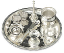 NOBILITY Silver Plated Pooja thali Set 8 Inch with Plate Ghanti Bowl Palli Dhup Dan Diya Kumkum Stand Puja Thali for Diwali Home Mandir Office Wedding Return Gift Items