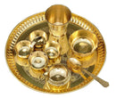 NOBILITY Brass Pooja thali Set 8 Inch with Pital Plate Glash Spoon Diya Bowl Dhup Dan Haldi Kumkum Holder Puja Arti Thali for Diwali Home Mandir Office Wedding Return Gift Items