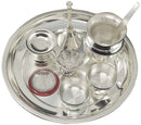 NOBILITY Silver Plated Pooja Thali Set 7 Inch with Coin and Accessories Puja Decorative for Home Mandir Office Wedding Return Gift Items