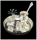 NOBILITY Silver Plated Pooja thali Set 7 Inch Plate Agarbatti Stand Diya Tulsi Idol Kalash Palli Bowl Puja Thali for Diwali Home Mandir Office Wedding Return Gift Items