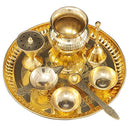 NOBILITY Brass Pooja thali 8 Inch with Accessories Ganesh Lakshmi Design Puja Set Wedding Return Gift Items