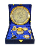 NOBILITY Pure Brass Pooja Thali Set 6 Inch with Blue Velvet Gift Box