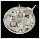 NOBILITY Silver Plated Pooja Thali Set 7 Inch with Coin and Accessories Puja Decorative for Home Mandir Office Wedding Return Gift Items