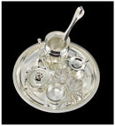 NOBILITY Silver Plated Pooja Thali Set 7 Inch Plate Bowl Kumkum Holder Agarbatti Stand Kalash Palli Diya Puja Decorative for Home Mandir Office Wedding Return Gift Items