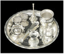 NOBILITY Silver Plated Pooja thali Set 8 Inch with Plate Ghanti Bowl Palli Dhup Dan Diya Kumkum Stand Puja Thali for Diwali Home Mandir Office Wedding Return Gift Items