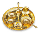 NOBILITY Brass Pooja Thali Set 8 Inch with Pital Puja Plate Kalash Kangura Plate Spoon Kuber Diya Ghanti Dhup Dan Arti Thali for Diwali Home Office Mandir Wedding Return Gift Items