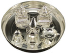 NOBILITY Silver Plated Pooja Thali Set 6 Inch with Idols and Accessories Puja Decorative Items for Home Mandir Office Wedding Return Gift