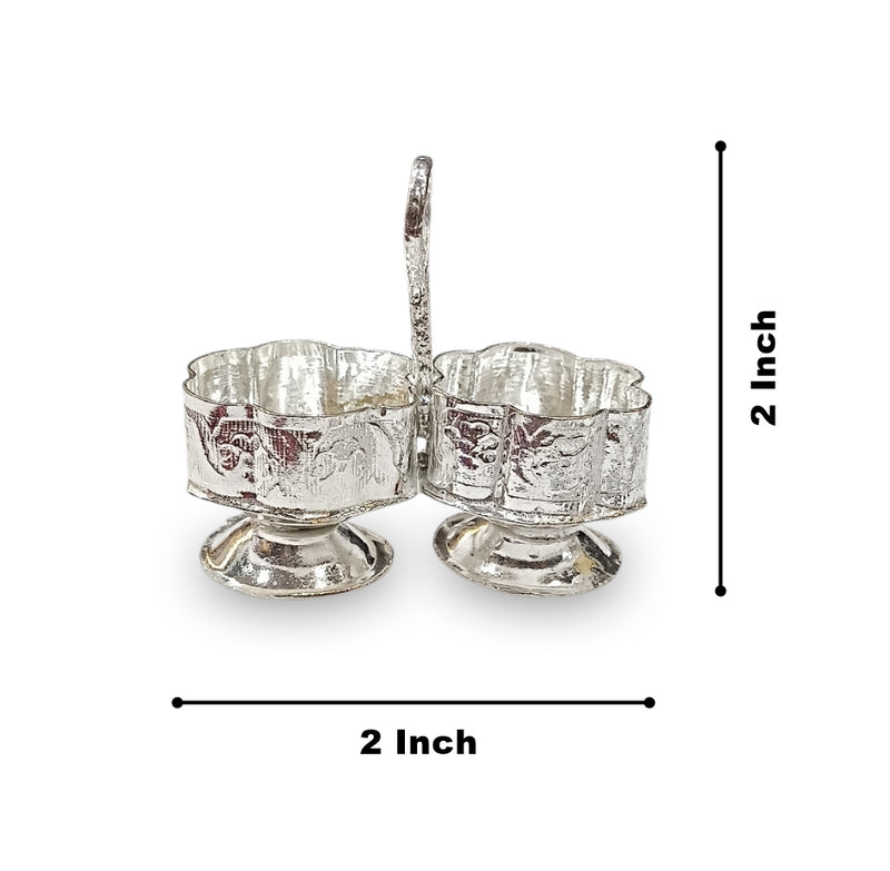 NOBILITY Silver Plated Haldi Kumkum Holder/Stand Set for Puja, Home, Office Decor, Diwali Gift, Rakshabandhan, Festive Gift