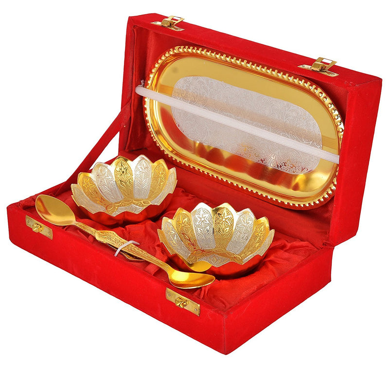 Gold Silver Plated Bowl Spoon Tray Set Dry Fruits Dessert Serving Set Diwali Gifts Friends Family Home Decorative Corporate Christmas Wedding Return Gift Items