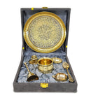 NOBILITY Pure Brass Pooja Thali Set 6 Inch with Gray Velvet Gift Box