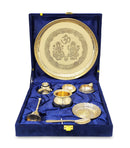 NOBILITY Pure Brass Lakshmi Ganesha Design Pooja Thali Set 8 Inch with Blue Velvet Gift Box