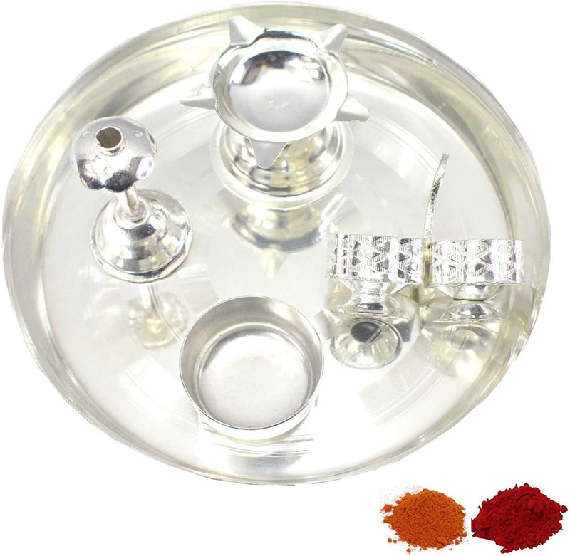 NOBILITY Silver Plated Puja Thali Set 6 Inch, Classic Occasional Gift, Pooja Thali Decorative, Wedding Return Gift