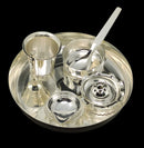 NOBILITY Silver Plated Pooja Thali Set Small 6 Inch Plate Ghanti Glass Kuber Diya Bowl Spoon Agarbatti Stand Puja Decorative Items for Home Mandir Office Wedding Return Gift Items