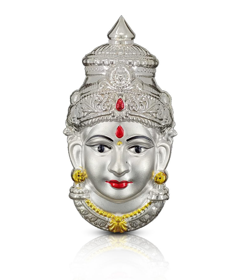 NOBILITY Silver Plated Laxmi Mukhota Varalakshmi Idol Statue for Daily Pooja Occasion Puja Gift Items for Temple, Home, Office and Festive Season