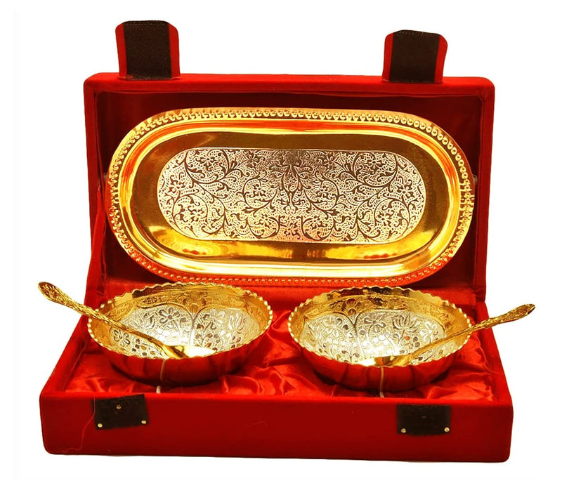 NOBILITY Bowl Spoon Tray Set Gold Silver Plated Dry Fruits Dessert Serving Wedding Return Gift Friends Family Housewarming Home Decoration Corporate Diwali Eid Christmas Gifts items