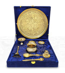 NOBILITY Pure Brass Pooja Thali Set 10 Inch with Blue Velvet Gift Box