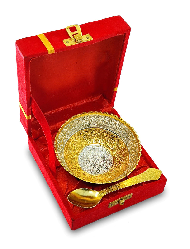 NOBILITY Bowl Spoon Set Gold and Silver Plated Leaf Shaped Designed with Velvet Box Dry Fruit Dessert Serving Sets Friends Family Home Decorative Corporate Gifts Wedding Return Gift