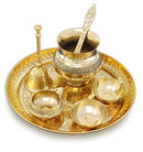 NOBILITY Brass Pooja Thali Set 7 Inch with Pital Puja Plate Kalash Bowl Spoon Dhup Dan Palli Ghanti Kuber Diya Chandan Wati Arti Thali for Diwali Home Office Mandir Wedding Return Gift Items