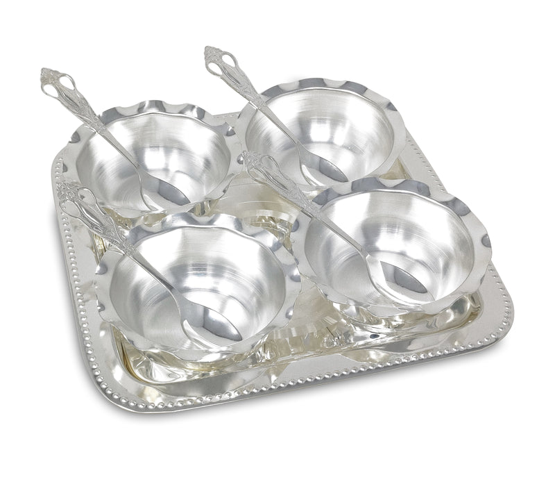 Nobility Premium Silver Plated Bowl Spoon & Tray Dessert Set