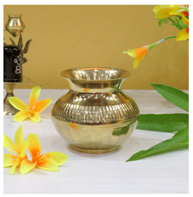 NOBILITY Brass Kalash Lota Gadwa Diamond Design Pooja Articles for Home Temple Decorative Puja Items for Poojan Purpose Return Gift