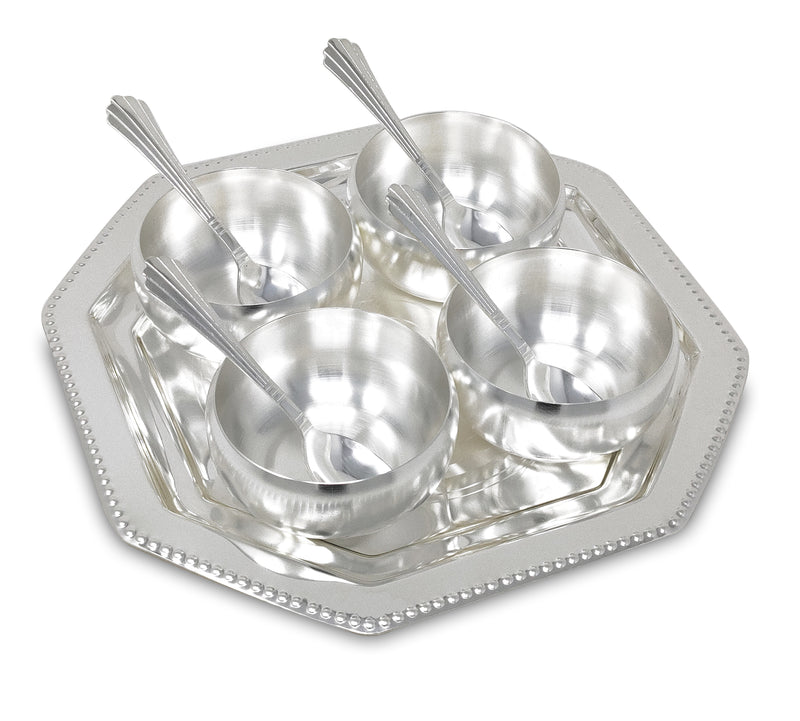 Nobility Premium Silver Plated Bowl Spoon & Tray Dessert Set