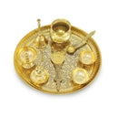 NOBILITY Brass Pooja Thali Set 10 Inch for Diwali Home Office Mandir Wedding Return Gift Items