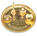 NOBILITY Brass Pooja thali 8 Inch with Kalash Kuber Diya Ghanti Spoon Bowl Dhup Dan Ganesh Lakshmi Design Puja Thali Set Festival Home Office Mandir Diwali Wedding Return Gift Items