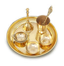 NOBILITY পিতলের পূজা থালি সেট 6 ইঞ্চি পূজা থালি সঙ্গে পিটাল প্লেট গ্লাস পল্লু বাটি দিয়া ঘাঁটি আরতি থালি দীপাবলি হোম অফিস মন্দির বিবাহের উপহার ফেরত আইটেম জন্য 