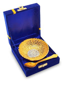 NOBILITY Bowl Spoon Set Gold and Silver Plated Leaf Shaped Designed with Velvet Box Dry Fruit Dessert Serving Sets Friends Family Home Decorative Corporate Gifts Wedding Return Gift