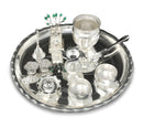 NOBILITY 12 Inch Silver Plated Pooja Thali Set with Accessories Daily Puja Decorative Gifts for Home Office Mandir Diwali Wedding Return Gift Items