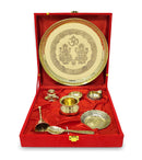 NOBILITY Pure Brass Lakshmi Ganesha Design Pooja Thali Set 8 Inch with Red Velvet Gift Box