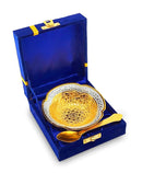 NOBILITY Bowl Spoon Set Gold and Silver Plated Leaf Shaped Designed with Velvet Box Dry Fruit Dessert Serving Sets Friends Family Home Decorative Corporate Gifts Wedding Return Gift