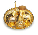 NOBILITY Brass Pooja Thali Set 6 Inch Puja Thali with Pital Plate Glass Chandan Vati Dhup Dan Kuber Diya Ghanti Arti Thali for Diwali Home Office Mandir Wedding Return Gift Items