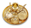 NOBILITY Brass Pooja Thali Set 7 Inch with Pital Puja Plate Kalash Bowl Spoon Dhup Dan Palli Ghanti Kuber Diya Chandan Wati Arti Thali for Diwali Home Office Mandir Wedding Return Gift Items
