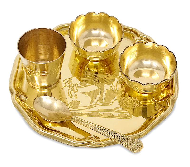 NOBILITY Pooja thali Set Brass Small 6 Inch Laddu Gopal Bhog Thali for Janmashtami Decoration Puja Item Festival Puja Krishna Bhog Thali Set for Home Office Mandir Return Gift Items