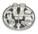 NOBILITY 12 Inch Silver Plated Pooja Thali Set with Accessories Daily Puja Decorative Gifts for Home Office Mandir Diwali Wedding Return Gift Items
