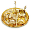 NOBILITY Brass Pooja Thali Set 7 Inch with Pital Puja Plate Kalash Bowl Spoon Dhup Dan Palli Ghanti Kuber Diya Chandan Wati Arti Thali for Diwali Home Office Mandir Wedding Return Gift Items