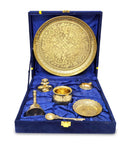 NOBILITY Pure Brass Pooja Thali Set 8 Inch with Blue Velvet Gift Box