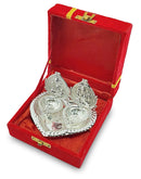 NOBILITY Silver Plated Diya with Red Velvet Gift Box Ganesh Lakshmi Design Idol Dia Pooja Items Diwali Decoration Puja Gifts Handmade Oil Lamp Traditional Indian Deepawali Gift Items