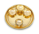 NOBILITY Brass Pooja Thali Set 6 Inch Puja Thali with Pital Plate Bowl Kuber Diya Chandan Wati Arti Thali for Diwali Home Office Mandir Wedding Return Gift Items
