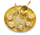 NOBILITY Brass Pooja Thali Set 8 Inch Puja Thali with Pital Plate Kalash Chandan Vati Dhup Dan Kuber Diya Ghanti Palli Arti Thali for Diwali Home Office Mandir Wedding Return Gift Items