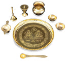 NOBILITY Brass Pooja thali 8 Inch with Accessories Ganesh Lakshmi Design Puja Set Wedding Return Gift Items
