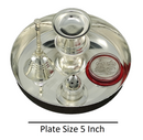 NOBILITY Silver Plated Pooja Thali Set 5 Inch with Coin and Accessories Puja Decorative for Home Office Wedding Return Gift Items