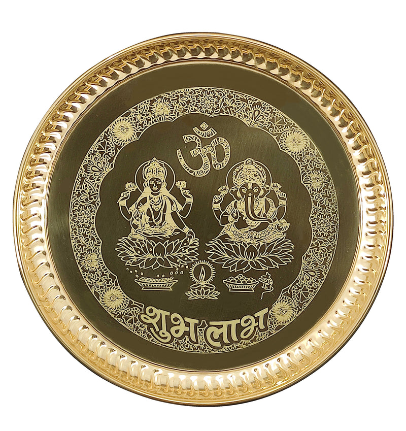 NOBILITY Brass Pooja thali Set 8 Inch with Pital Plate Kalash Spoon Glass Diya Bowl Dhup Dan Ghanti Kangura Plate Puja Arti Thali for Diwali Home Mandir Office Wedding Return Gift Items